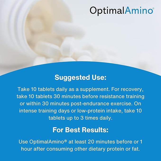 OptimalAmino Tablets (300 Count) | 99% Utilized Essential Amino Acid (EAA) Supplement Increase Muscle Recovery BCAA Protein Pre/Post Workout | NSF Certified for Sport® Certified