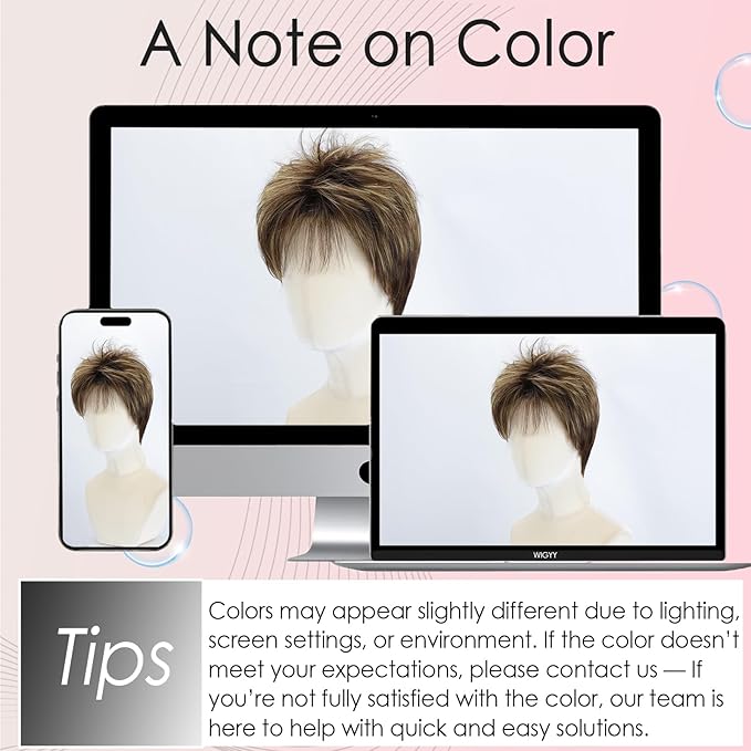 WIGYY Medium Golden Brown Pixie Wig for White Women ? Curly Short Wig with Bangs Glueless Heat-Resistant Synthetic Wig Soft Natural Look for Daily Wear or Older Women