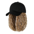 Baseball Hat WigHat with Hair attached 16'' Adjustable Black Cap with Wavy Curly Synthetic Bob Hair Extensions for Women Girls(Ginger Blonde Mix Bleach Blonde)