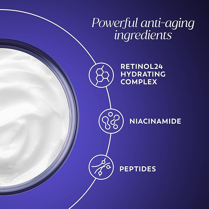 Olay Retinol Face Moisturizer 24 MAX Anti-Aging Night Cream for Women Fragrance-Free Non Greasy - Anti-Wrinkle Smooth Fine Lines Tightening Hydrating Skin Care - Peptides Glycerin 1.7 Oz