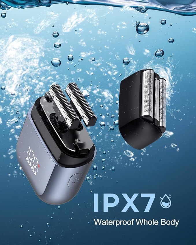 Men's Foil ShaversMini Electric foil Shaver for Men Compact Face IPX7 Waterproof Wet&ampDry Cordless Razor LED Display USB-C Fast RechargeableElectric foil Shaver3 Razor Rechargeable