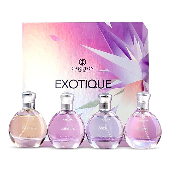 Carlton London Exotique Perfume Gift Set for Women - 4 x 30ml Premium Fragrances with Rose Orange Cedar and Honey Notes Luxury Perfume Gift Box for Her Birthday Anniversary Wedding