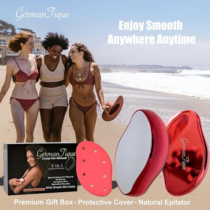 Crystal Hair EraserNatural Crystal Hair RemoverReusable Painless Nano Glass Hair Removal Device Without ShaverGentle Crystal Epilator and Exfoliator for Soft Silky Skin(Red)
