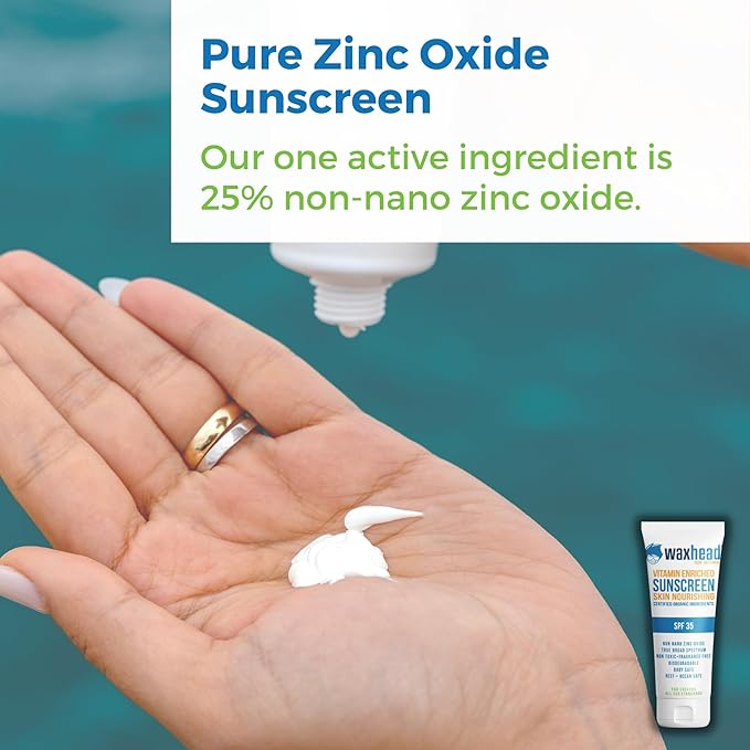 Waxhead Non-Nano Zinc Oxide Sunscreen EWG Sunscreen with Zinc Oxide for Face + Body Mineral Natural Non-Toxic Pure Sunblock Biodegradable Cream Lotion Sun Block Tattoo Eczema Vitamin D + E (4oz)