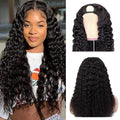 U Part Wigs Human Hair for Black Women Deep Wave Human Hair Brazilian Hair Full Head Clip in Half Wig V Part Glueless Wigs Human Hair Pre Plucked U Shape Wigs (Natural Black 18 inch)