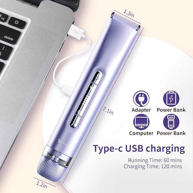 2-in-1 Electric Shaver &amp Bikini Trimmer for Women - Painless Electric Razor for FaceBody &amp Intimate AreasCordless Wet/Dry Shaver with Dual BladesWaterproof for Shower&ampTravel (Lavender P