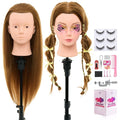 28Inch Mannequin Head with 80% Real Human Hair- Cosmetology Mannequin Head with Hair for Makeup Braiding Curling Cuting Make up Doll head for Styling with Table Clamp Hair Styling Set (Blonde)