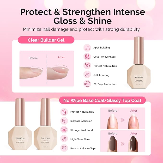 MelodySusie Gel Nail Polish Kit with UV Light P-ART06F- Popular Color Gel with Builder and Baser &ampGlossy Top Coat Soak Off Includes Nail Art Tools Nail Art Gift for Women &amp Girls