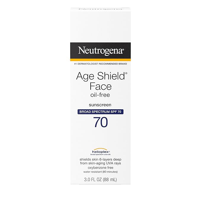 Neutrogena Age Shield Anti-Oxidant Face Lotion Sunscreen with Broad Spectrum SPF 70 Oil-Free &amp Non-Comedogenic Moisturizing Sunscreen to Prevent Signs of Aging 3 fl. oz (Pack of 2)