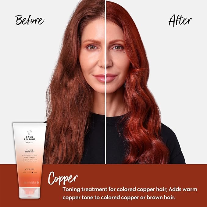 Four Reasons Color Mask - Copper - (27 Colors) Toning Treatment Color Depositing Conditioner Tone &amp Enhance Color-Treated Hair - Semi Permanent Hair Dye Vegan and Cruelty-Free 6.76 fl oz