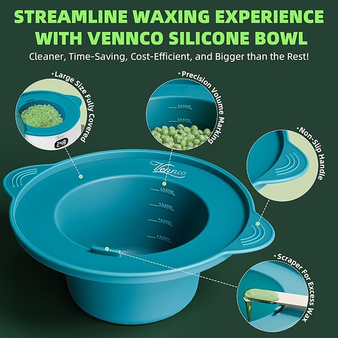 Waxing Kit for Women Men - Premium Digital Wax Melt Warmer Kit for Sensitive Skin Coarse Hair Removal - 14oz Hard Wax Beads &amp Silicone Liner - for Bikini Brazilian Body Face Leg - Home Wax Kit