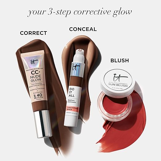 IT Cosmetics CC+ Nude Glow - Medium Coverage Foundation with SPF 40 &amp Brightening Glow Serum Lightweight Skin Tint 2% Niacinamide + Hyaluronic Acid Up to 24H Hydration Normal/Dry Skin - 1.08 f