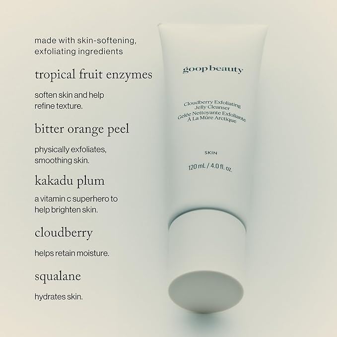 goop Beauty Exfoliating Jelly Cleanser | Face Wash to Clean &amp Smooth Skin | Squalane Kakadu Plum &amp Vitamin C | Moisturizes &amp Soothes Skin | Paraben &amp Silicone Free | 4 fl oz