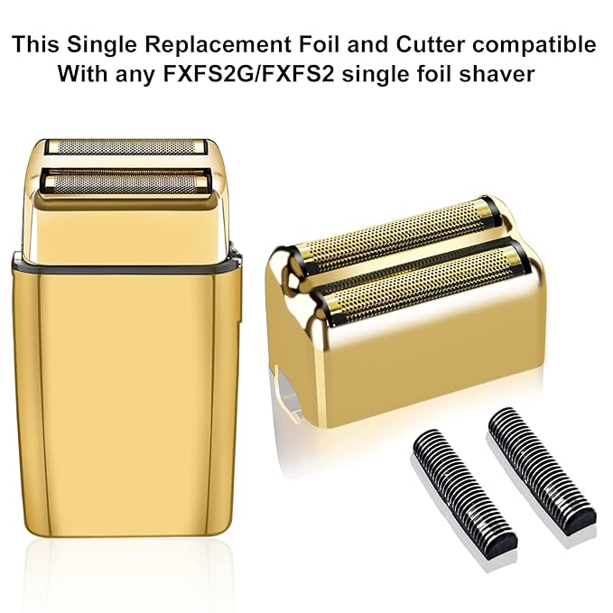 Professional Replacement Foil and Cutters for BaBylissPRO Barberology Double Foil Shaver Compatible with BaBylissPRO Barberology FXFS2 Shaver (2 gold)