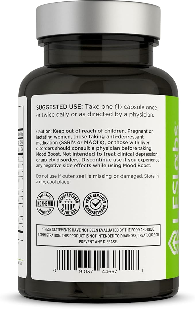 LES Labs Mood Boost ? Stress Relief Mood Support Deep Relaxation &amp Better Sleep ? 5-HTP Ashwagandha Rhodiola Rosea Magnesium L-Theanine &amp GABA ? Non-GMO Supplement ? 60 Capsules