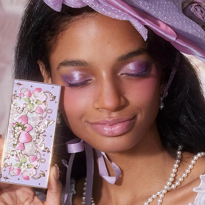 Flower Knows Violet Strawberry Rococo Eyeshadow PalettePurple Pink Makeup Palette with 3 Matte + 2 Shimmer ShadesBlendable Smooth Cute Eye Makeup0.21 Oz(Starmoon Strawberry)