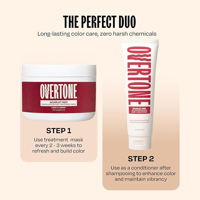 Overtone Semi Permanent Hair Color Conditioner Scarlet Red 8 oz Nourishing Damage-Free Color Depositing Mask for All Hair Types with Shea Butter &amp Coconut Oil Vegan &amp Cruelty-Free