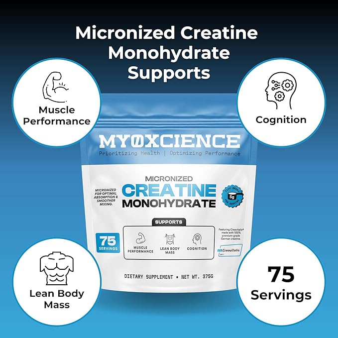 MYOXCIENCE Micronized Creavitalis Creatine | The World?™s Purest Micronized Form of Creatine Monohydrate | Supports Muscle Performance Lean Body Mass &amp Cognition | 75 Servings