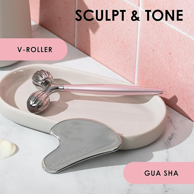 JAPONESQUE SKINTherapy Contouring Facial Tool V Roller for Lymphatic Drainage Facial Massage Relieves Tension and Improves Absorption of Skin Care Products