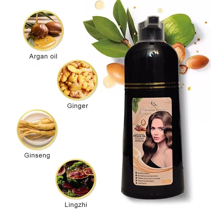 Hair Color Shampoo (Chesnut Brown) ? Argan Oil Avocado &amp Keratin | No Ammonia | Perfect Grey Coverage | Hair Moisturizing &amp Nourishment | Easy At-Home Application