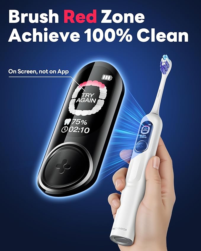 Electric Toothbrush with AI Smart Screen for Adults Kids | 150-Day Battery Real-Time Brushing Map | Whitening Mode 3-Min Timer Travel Case | Family Sonic Electric Tooth Brush (G5S White)