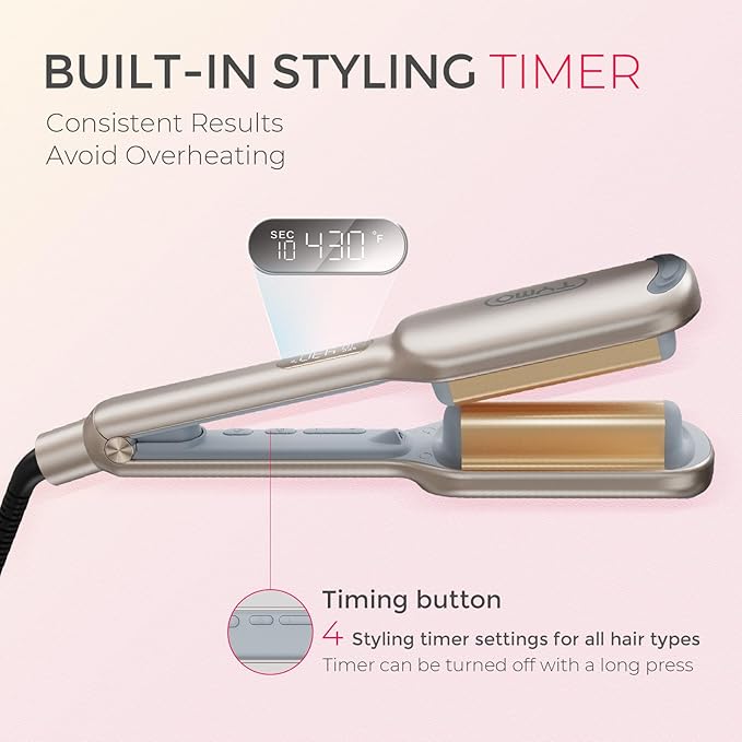 Curling Iron Hair Crimper Waver - TYMO ROVY Beach Waves Curling Wand Ionic Deep Waver Hair Curler Tool with Ceramic 3 Barrel for Women Dual Voltage Anti-Scald Easy to Use Elegant Gold 1 Inch