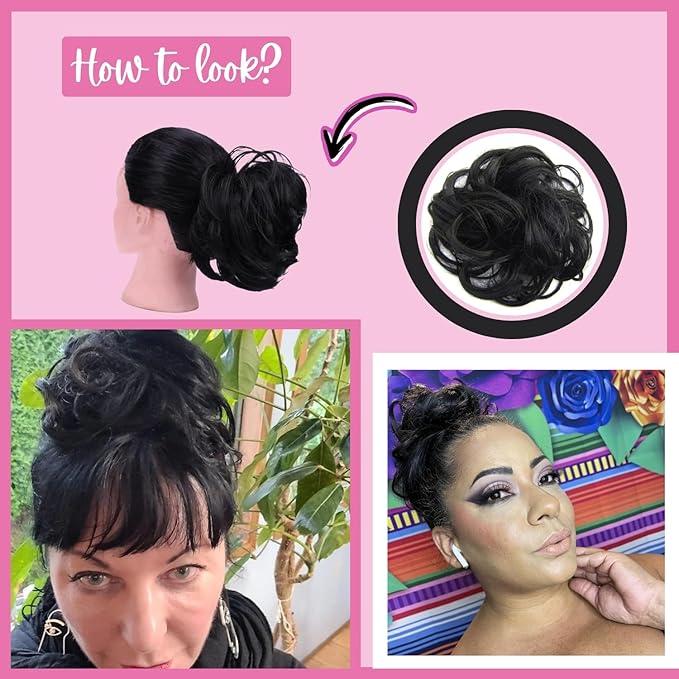 Juvabun Messy Bun Hair Piece Black ? Natural Soft Synthetic Updo Messy Bun Scrunchie Secure &amp Comfortable - Messy bun hair pieces for women