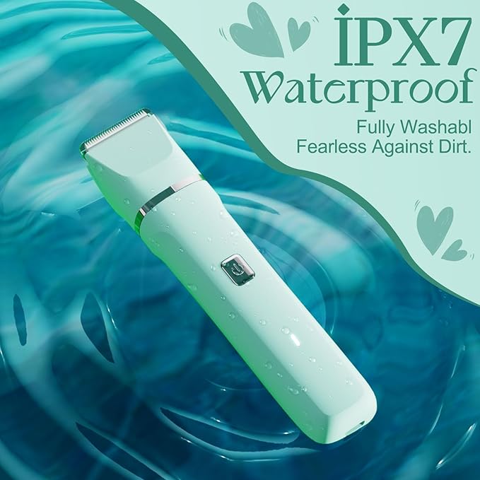 Pubic Hair Trimmer Women for Bikini Area &amp Body - Electric Razor Shaver with Ceramic Blade Detachable Head Waterproof IPX7 Battery Indicator Fast Charging Wet/Dry Groomer Set - Green