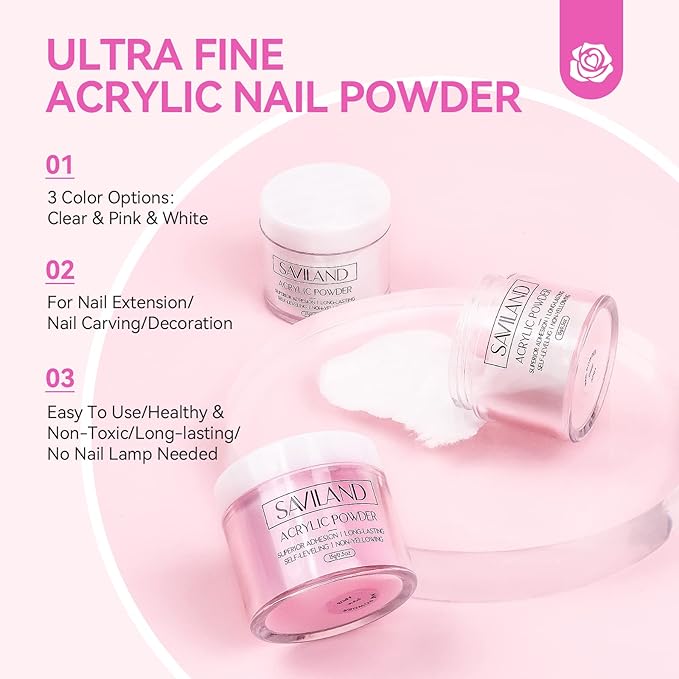 SAVILAND Acrylic Nail Kit with Drill and U V Light ? Clear White Pink Acrylic Powder Black Red White Gel Nail Polish Nail Tools for Nail Art Gel Nails DIY