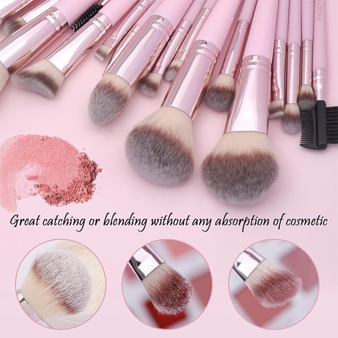 22 Pcs Makeup Brushes Set MAGEFY Professional Makeup Brushes Wooden Handle Cosmetics Brushes Foundation Concealer Powder Face Eye Make up Brushes Kit(Pinkgold)