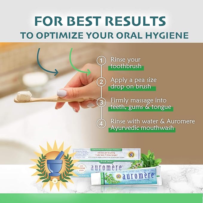 Auromere Ayurvedic Herbal Toothpaste Fresh Mint - Vegan Natural Non GMO Flouride Free Gluten Free with Neem &amp Peelu (4.16 oz) 5 Pack
