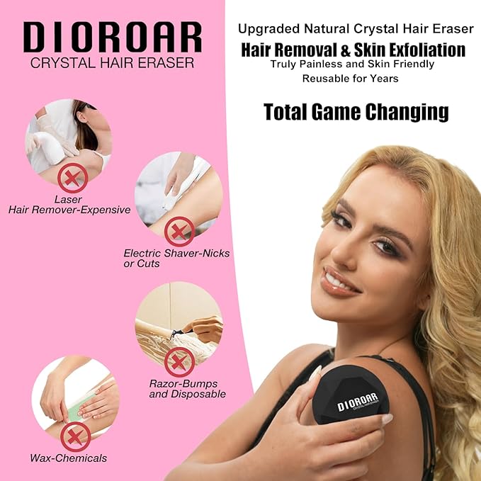 Crystal Hair Eraser for WomenUpgraded Painless Crystal Hair Remover DiamondEffective Nano Glass Hair Removal Stone Exfoliation without ShaverNatural Epilator for Silky Skin(Black)