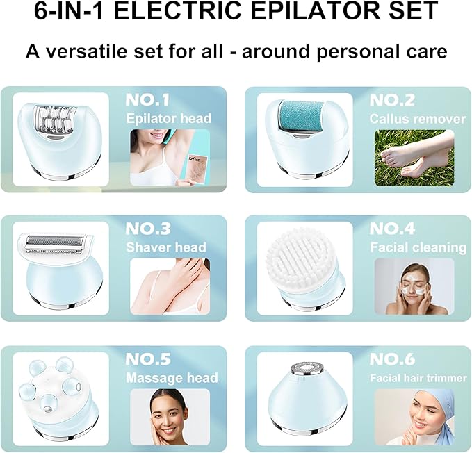 VGR 733 Epilator Hair Removal for Women 6-in-1 Cordless &amp Rechargeable Lady Electric Shaver IPX7 Waterproof Hair Removal Device Wet and Dry Bikini Trimmer for Face Leg Armpit Pink