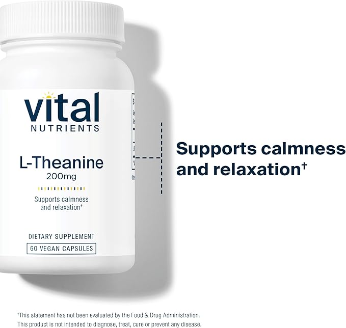 Vital Nutrients L-Theanine 200mg | Vegan Supplement | L Theanine Supplement Supports Normal Stress Levels and Cognitive Function* | Gluten Dairy and Soy Free | 60 Capsules