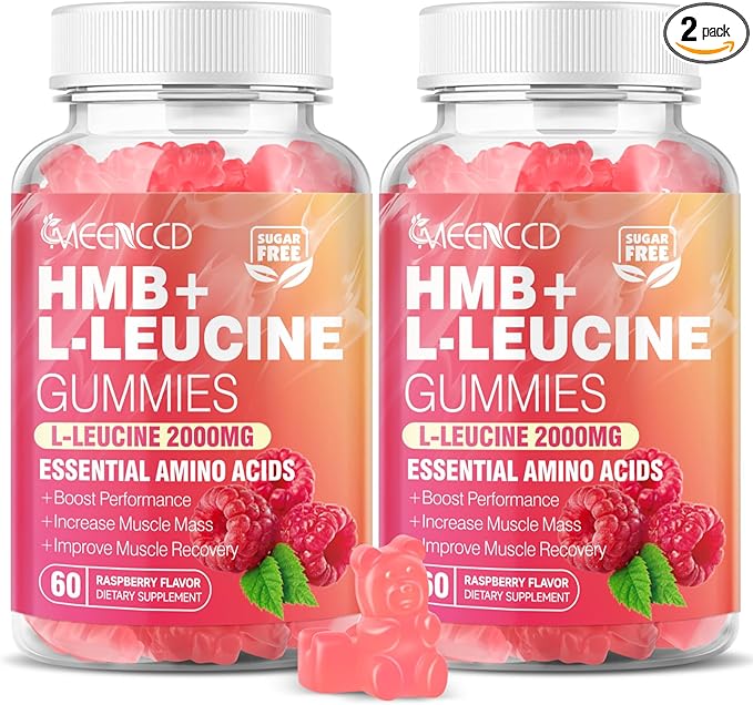 2 Pack HMB and L-Leucine Gummies 3000mg HMB and Leucine Amino Acid for Muscle Growth Muscle Mass Muscle Relief and Fast Workout Recovery for Men &amp Women Sugar-Free Raspberry Flavor 120 Cou