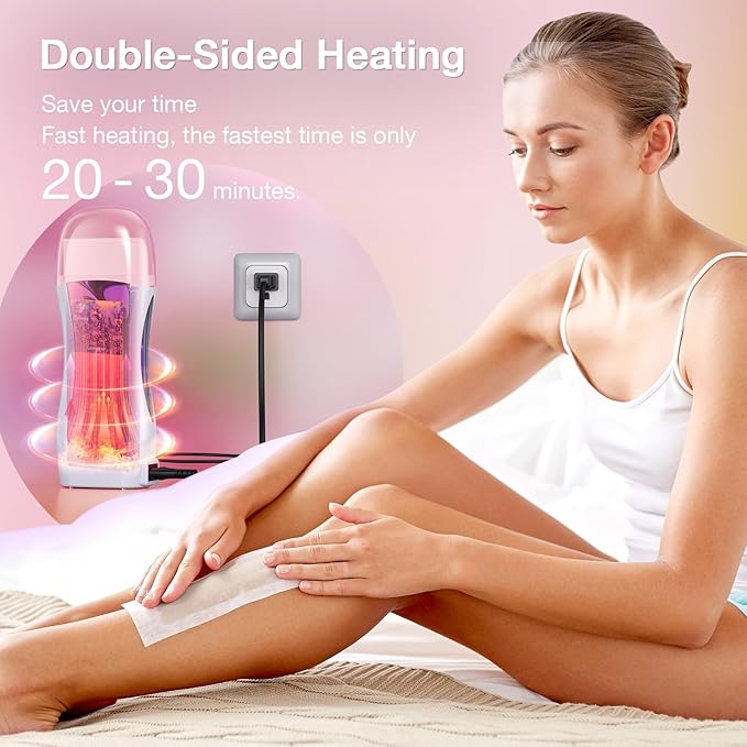 Roll on Waxing Kit Roll on Wax Kit for Hair Removal Waxing Kit at Home Wax Roller Kit for All Skin Types Body Sensitive Skin Unisex with 2 Soft Cartridges &amp 50 Pcs Strips