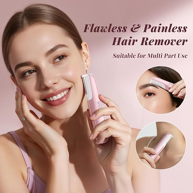 Dermaplane Razor for Women Face BNU Facial Hair Remover for Anti-Aging - Rechargeable - LED Light - Sonic Edges - 3 Speeds Ergonomic Handle Face Dermaplaning Tool 10 Weeks Pink