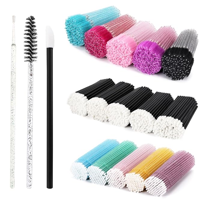 1500 PCS Disposable Mascara Applicators And Lip Applicators And Micro Cotton Swabs 500 Spoolies Mascara Wands 500 Lip Brushes 500 Micro Swabs Colorful Disposable Brushes Makeup Applicator Tool