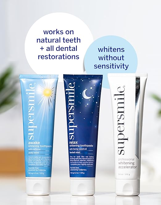 Supersmile Awake/Relax ? Fluoride Free Toothpaste for Visibly Whiter Teeth and an Energizing Start to The Day ? Whitens Up to 6 Shades 4.2 oz