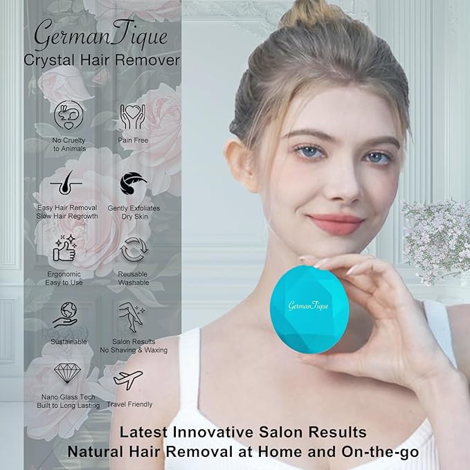 Crystal Hair EraserUpgraded Crystal Hair Remover DiamondPainless and Effective Nano Glass Hair Removal Stone and Skin ExfoliationNatural Epilator for Women and Men(Ocean Blue)