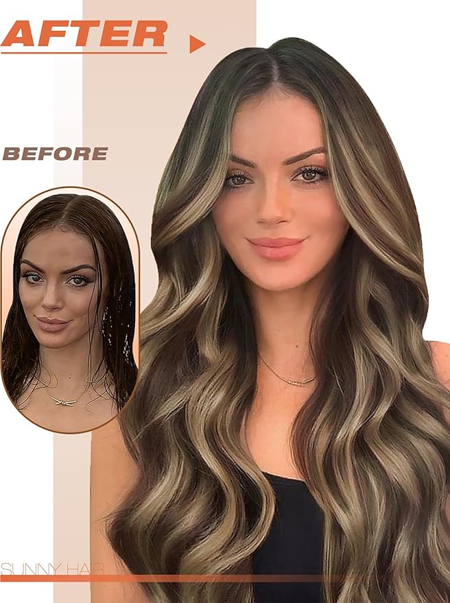 Sunny Hair Tape in Extensions for Women Real Hair 24 inch 100g Tape in Hair Extensions Human Hair Dark Brown Balayage Caramel Blonde Hair Extensions Tape in 40Pcs