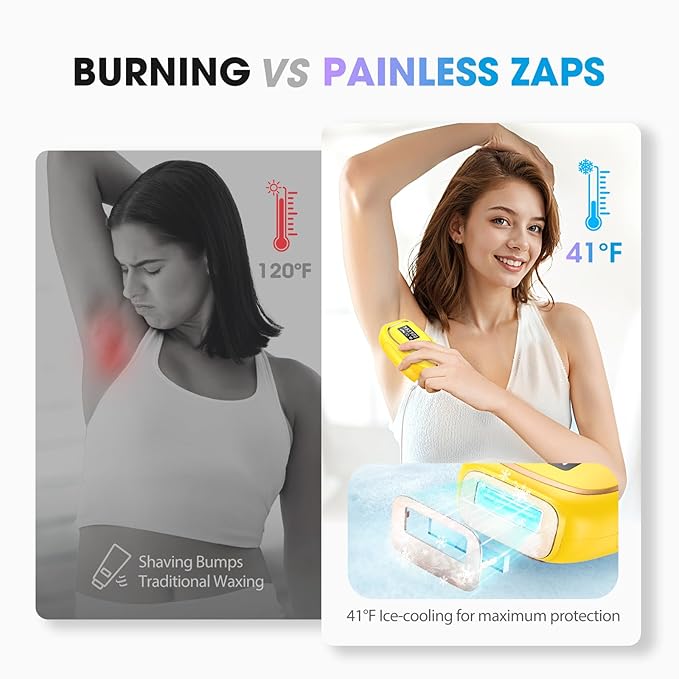 Laser Hair Removal Device at-Home IPL Hair Removal for Women &amp Men - Safe 45°F Ice-Cooling Contact for Painless &amp Long-Lasting Results 86% Hair Reduction in 3 Weeks for Full Body Lemon Yello