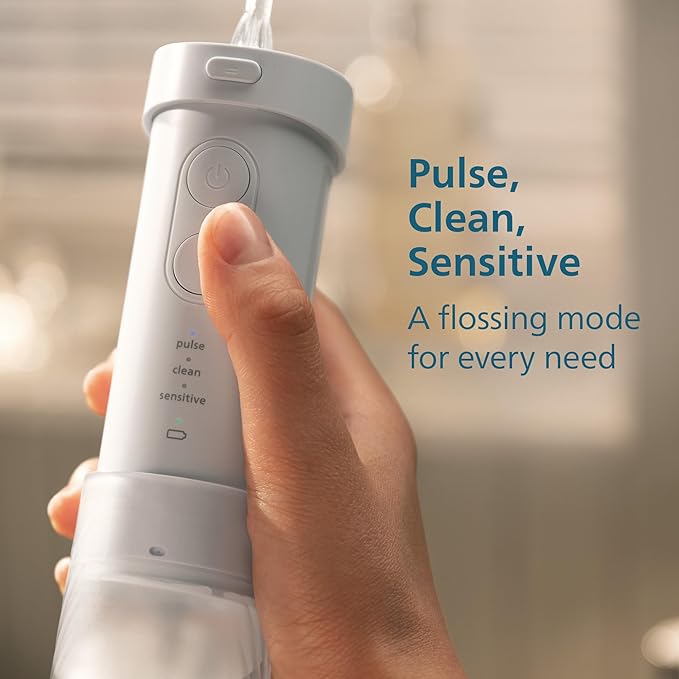 Philips Sonicare Compact Flosser 1000 Blue ProtectiveClean 5300 Rechargeable Electric Toothbrush and 2PK Compact Nozzle Bundle