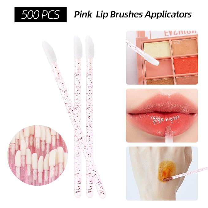 1500 PCS Eyelash Extension Supplies Kit 500 Spoolies Mascara Wands 500 Lip Brushes 500 Micro Swabs Pink Disposable Eyelash Brushes Makeup Applicator Tool with 3 Reusable Containers