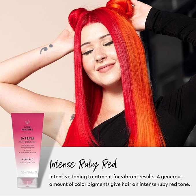FOUR REASONS Color Mask INTENSE- Ruby Red 6.76 fl oz - Semi Permanent Hair Dye for Lightened and Colored Hair 100% Vegan Conditioner - Intensive Toning Treatment with 27 Colors - Cruelty Free