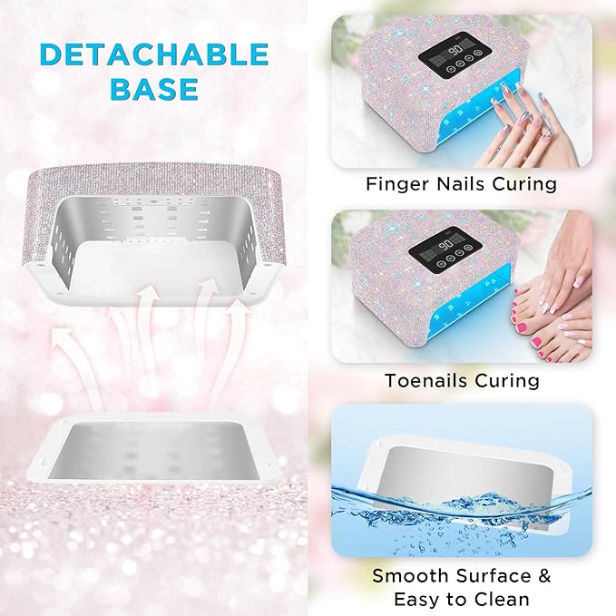 Aedavey Cordless UV Nail Lamp Rechargeable UV Light for Gel Nails LED Nail Lamp with 4 Timer Modes Gel Nail UV Light Decorate with Sparkling Nail Rhinestones (Sparkly White)