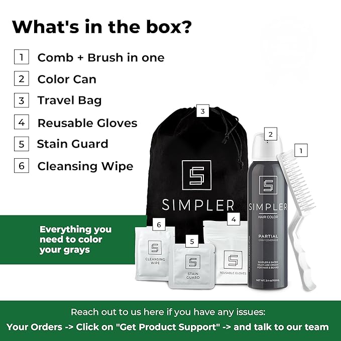 Simpler Partial Coverage Men's Hair Color Color Box - Permanent Beard and Mustache Dye - Ammonia-Free Beard Hair Dye ? Fast Gray Blending ? Salt &amp Pepper Look - Lighter Shades