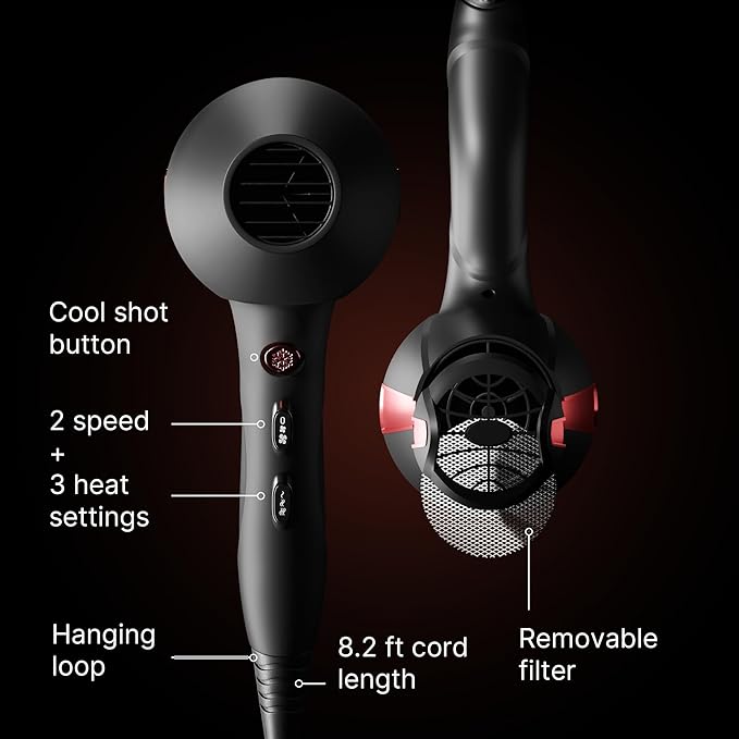 TREZORO Professional Blow Dryer ? Ionic Hair Dryer 2000W with Diffuser for Salon &amp Personal Use ? Powerful Fast &amp Quiet Drying for Curly Hair Unwanted Frizz ? Design for Travel ? 8.2ft Cord