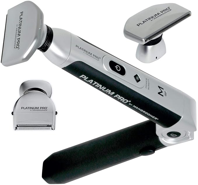 Platinum Pro by MANGROOMER New Back Shaver with 3 Shock Absorber Flex Heads Power Hinge Extreme Reach Handle &amp Bonus Case! (Generation 8.0) 4 Piece Set