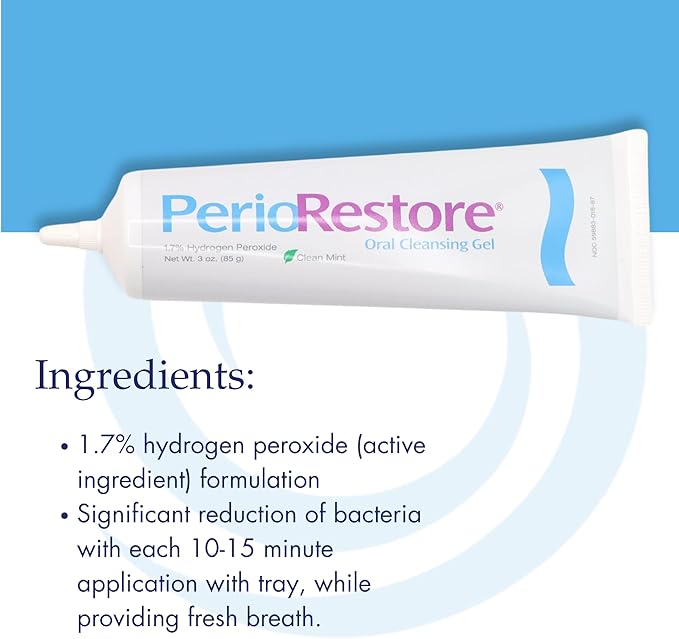 Perio Restore Gel 3 Ounce Tube 1.7% Hydrogen Peroxide Oral Cleansing Treatment Gel. Mint Flavor